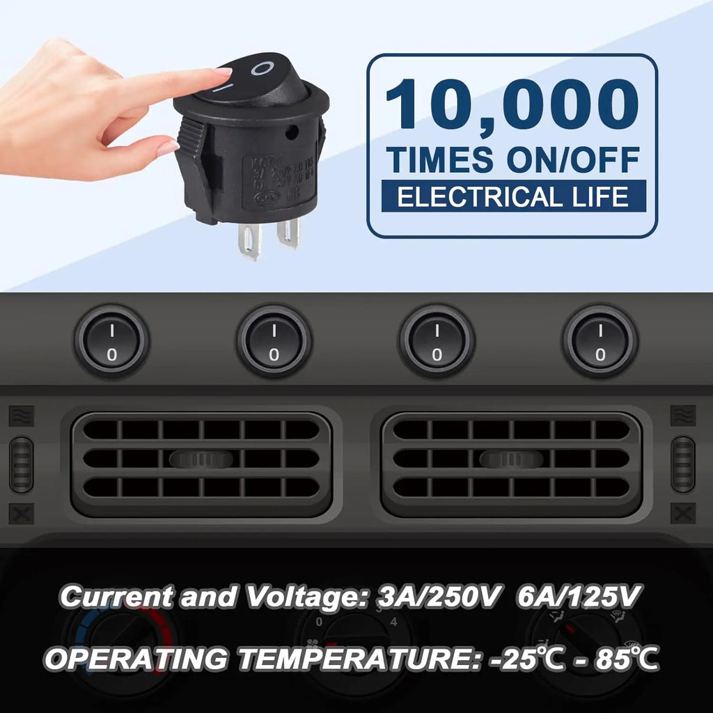 20pcs 10pcs Rocker Switch Black On Off 2 Pin Mini Round Toggle Switch 3A 250V 6A 125V 15MM Circle Switches for RV Car Truck Boat
