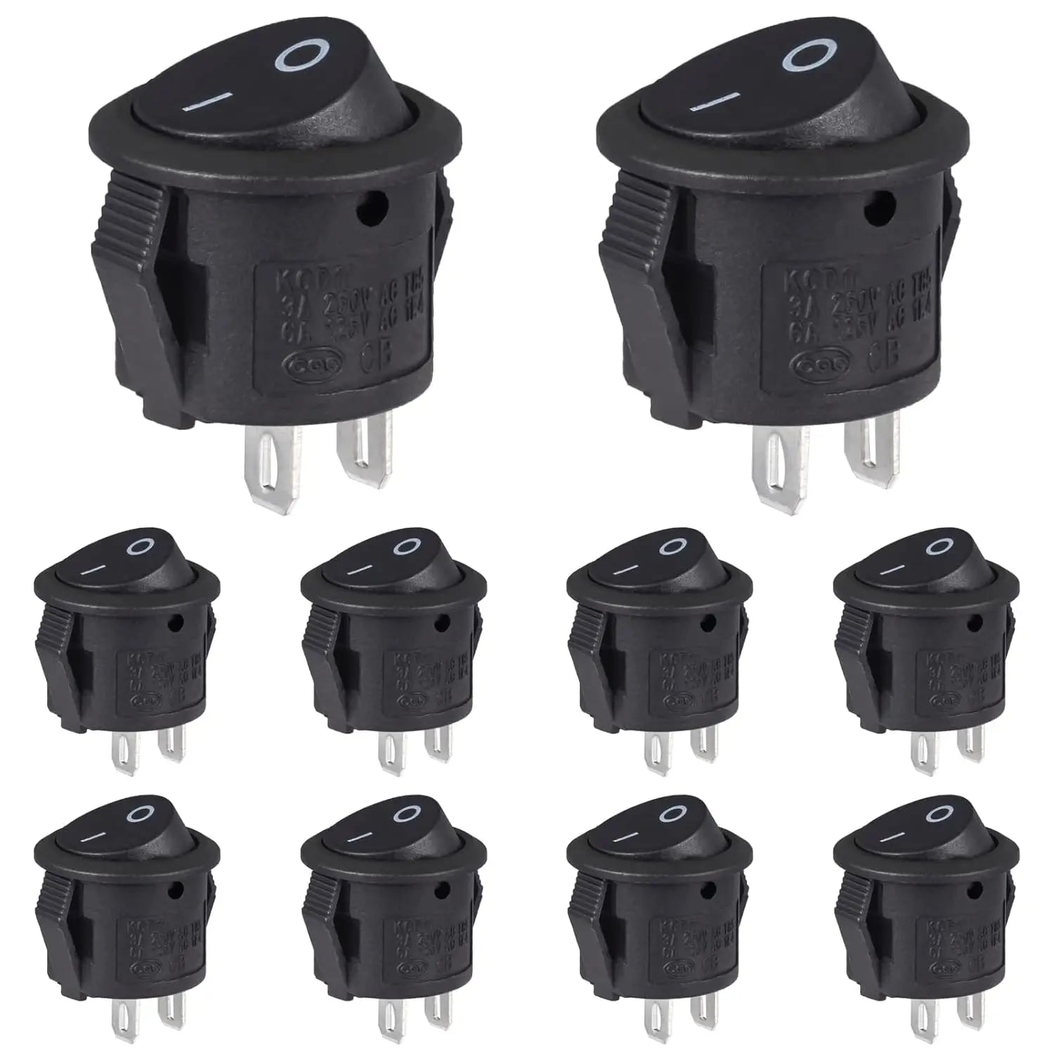 20pcs 10pcs Rocker Switch Black On Off 2 Pin Mini Round Toggle Switch 3A 250V 6A 125V 15MM Circle Switches for RV Car Truck Boat