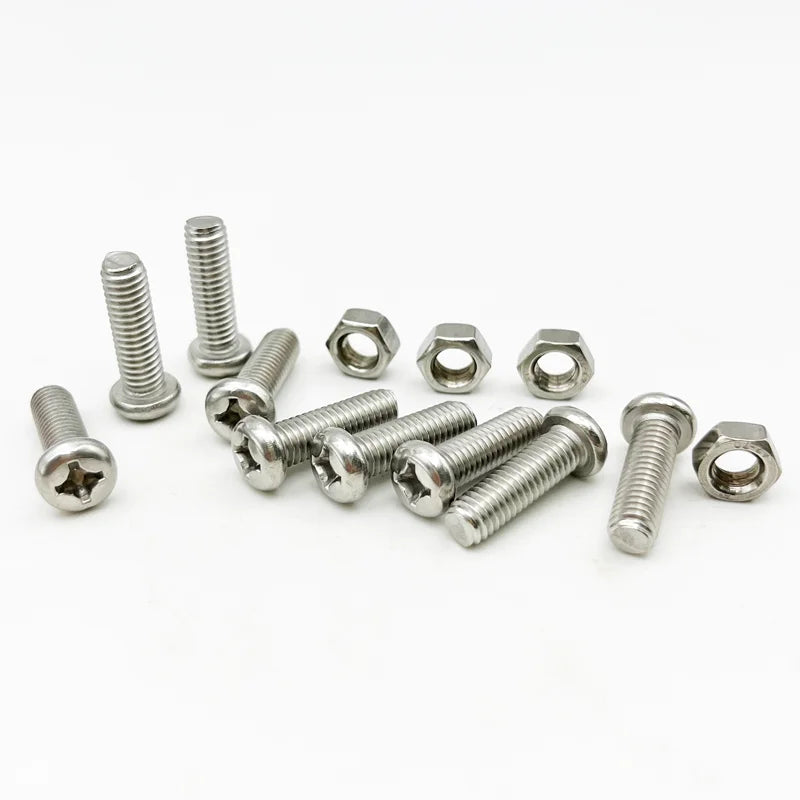 500/320pcs 304 Stainless Steel Cross Round Pan Head Phillips Machine Screw Button Head Cap Cross Bolt M1 M1.2 M1.4 M1.6 M2.5 M3
