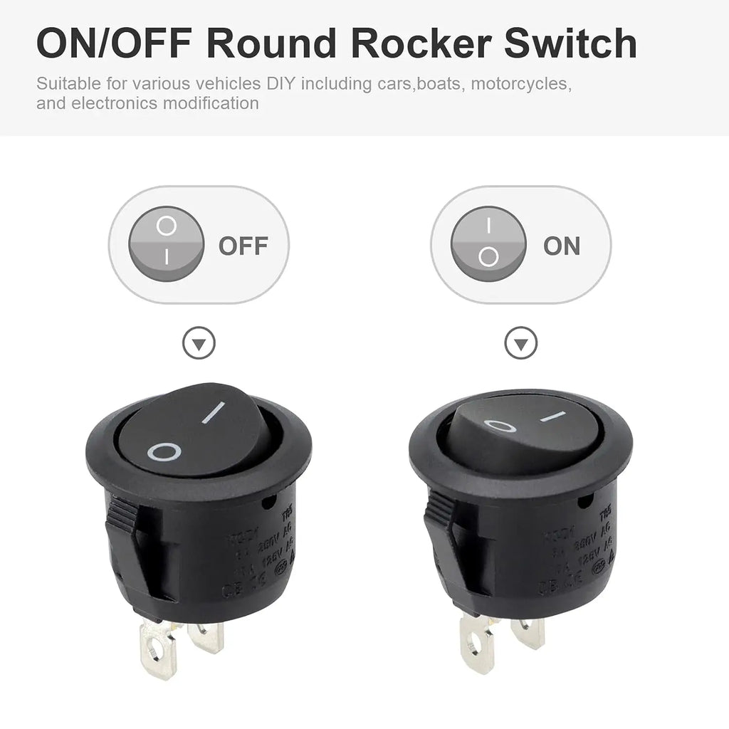 20pcs 10pcs Rocker Switch Black On Off 2 Pin Mini Round Toggle Switch 3A 250V 6A 125V 15MM Circle Switches for RV Car Truck Boat