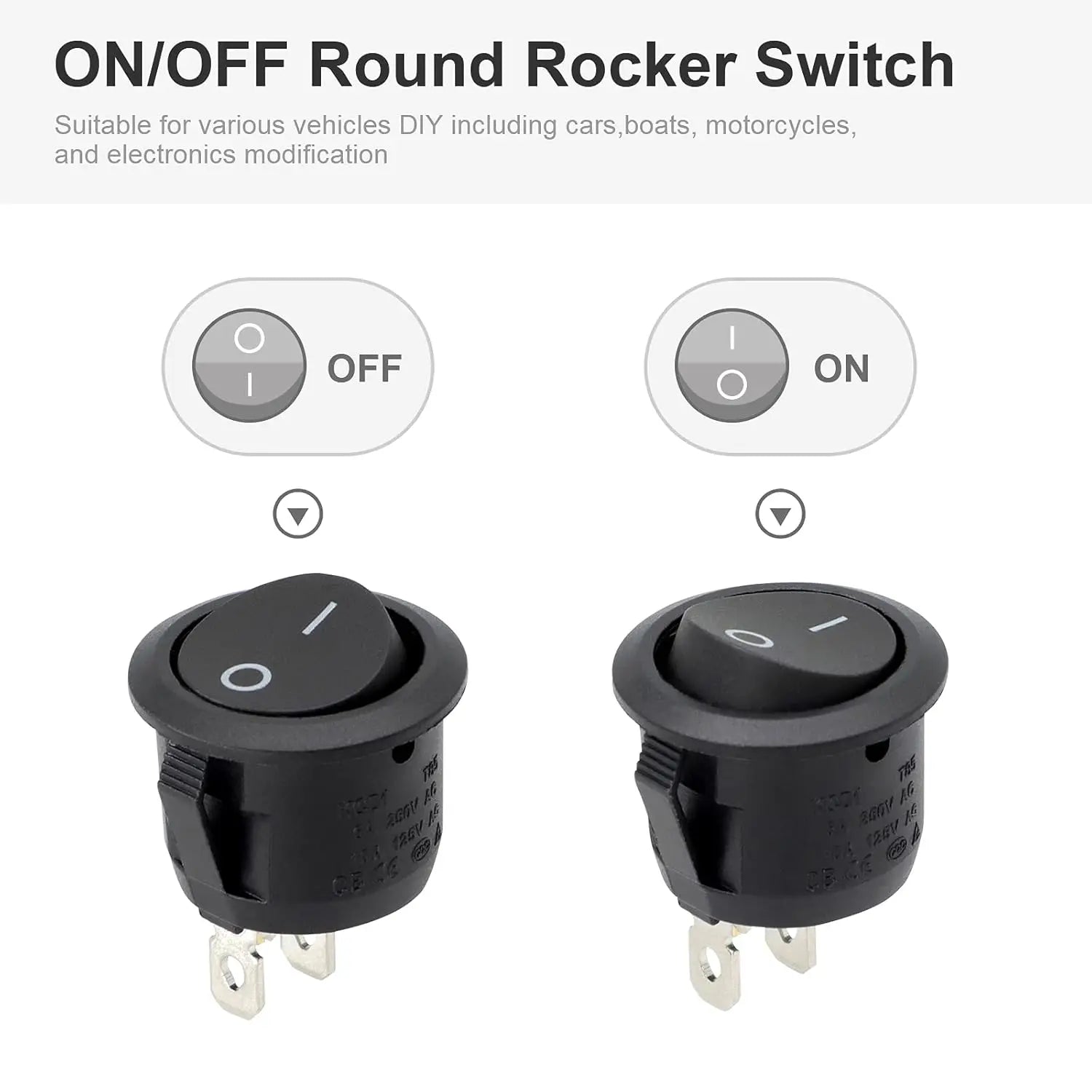 20pcs 10pcs Rocker Switch Black On Off 2 Pin Mini Round Toggle Switch 3A 250V 6A 125V 15MM Circle Switches for RV Car Truck Boat