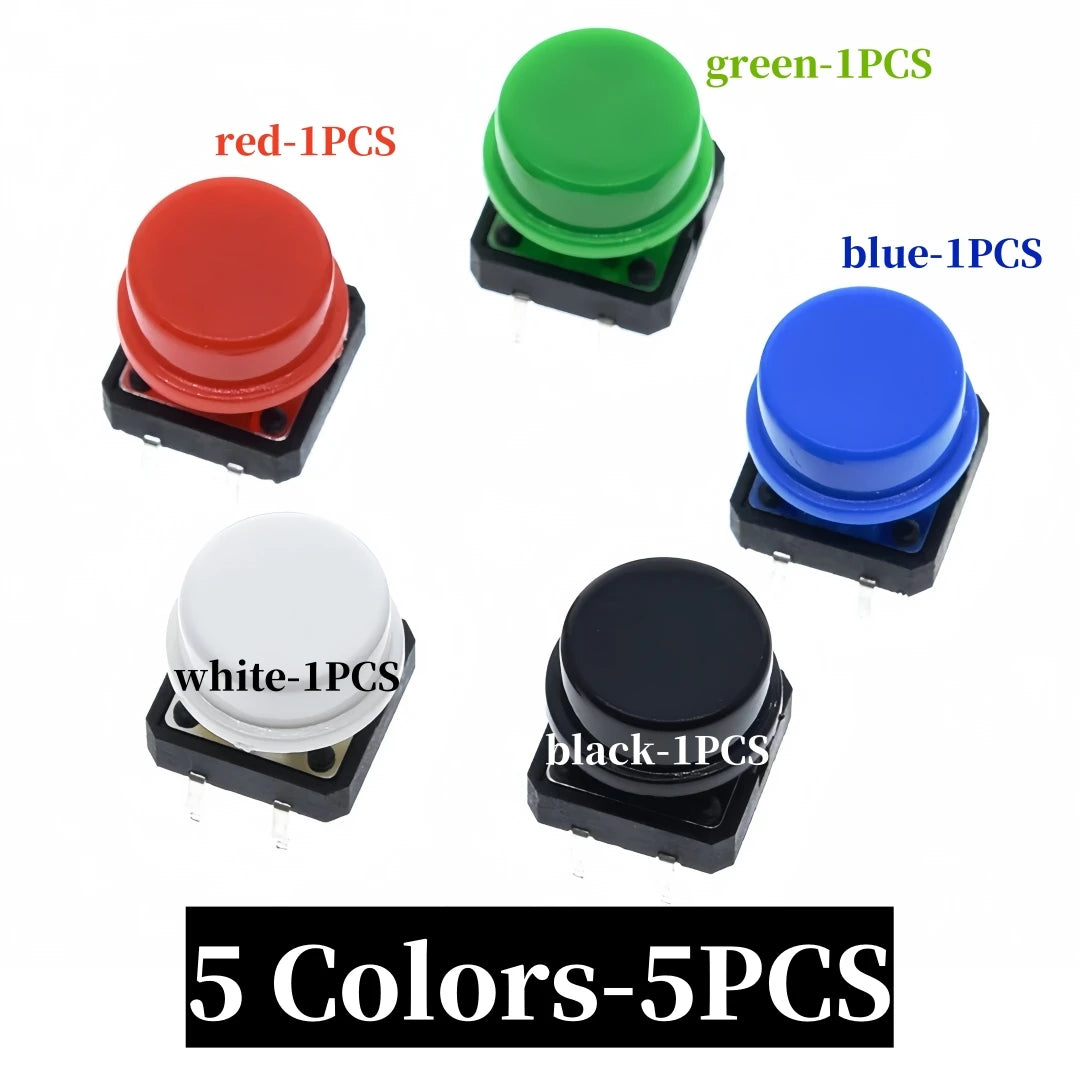 5PCS Tactile Push Button Switch Momentary 12*12*7.3MM Micro switch button + 5PCS Tact Cap(5 colors) for Arduino Switch