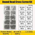 500/320pcs 304 Stainless Steel Cross Round Pan Head Phillips Machine Screw Button Head Cap Cross Bolt M1 M1.2 M1.4 M1.6 M2.5 M3