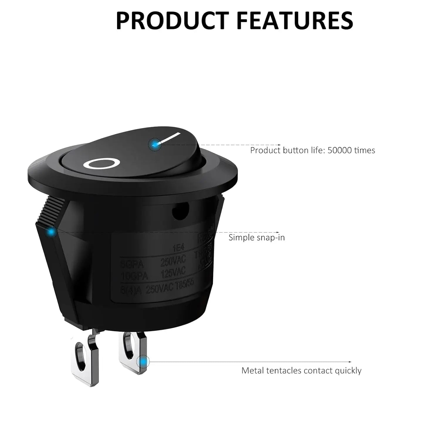 20pcs 10pcs Rocker Switch Black On Off 2 Pin Mini Round Toggle Switch 3A 250V 6A 125V 15MM Circle Switches for RV Car Truck Boat