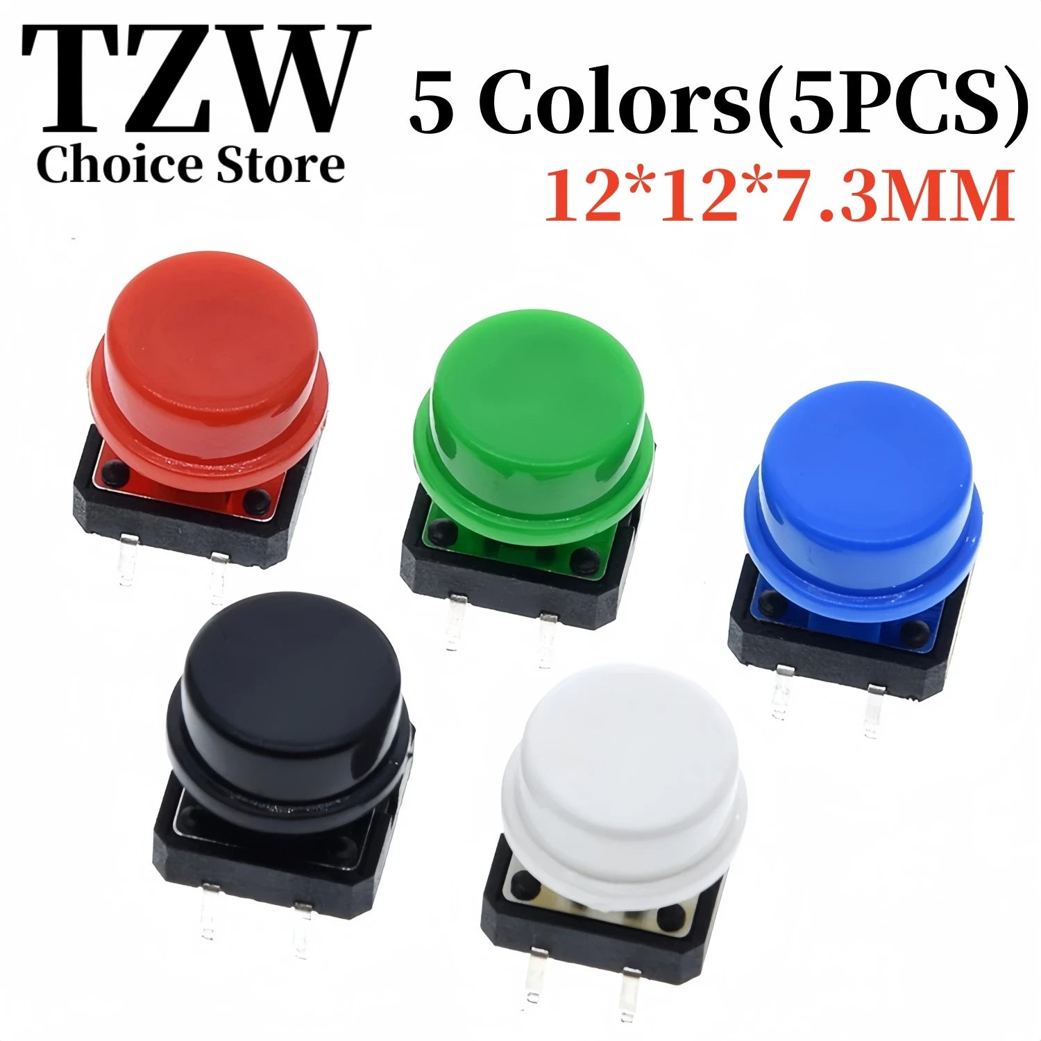 5PCS Tactile Push Button Switch Momentary 12*12*7.3MM Micro switch button + 5PCS Tact Cap(5 colors) for Arduino Switch