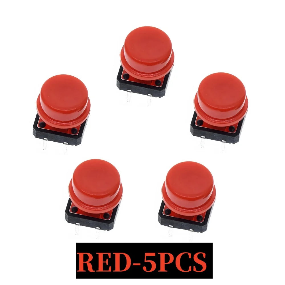 5PCS Tactile Push Button Switch Momentary 12*12*7.3MM Micro switch button + 5PCS Tact Cap(5 colors) for Arduino Switch