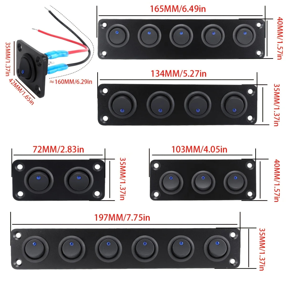 20A blue circular joystick switch panel with 3-pin aluminum waterproof 12V, suitable for cars, trucks, boats, RVs, yachts, etc