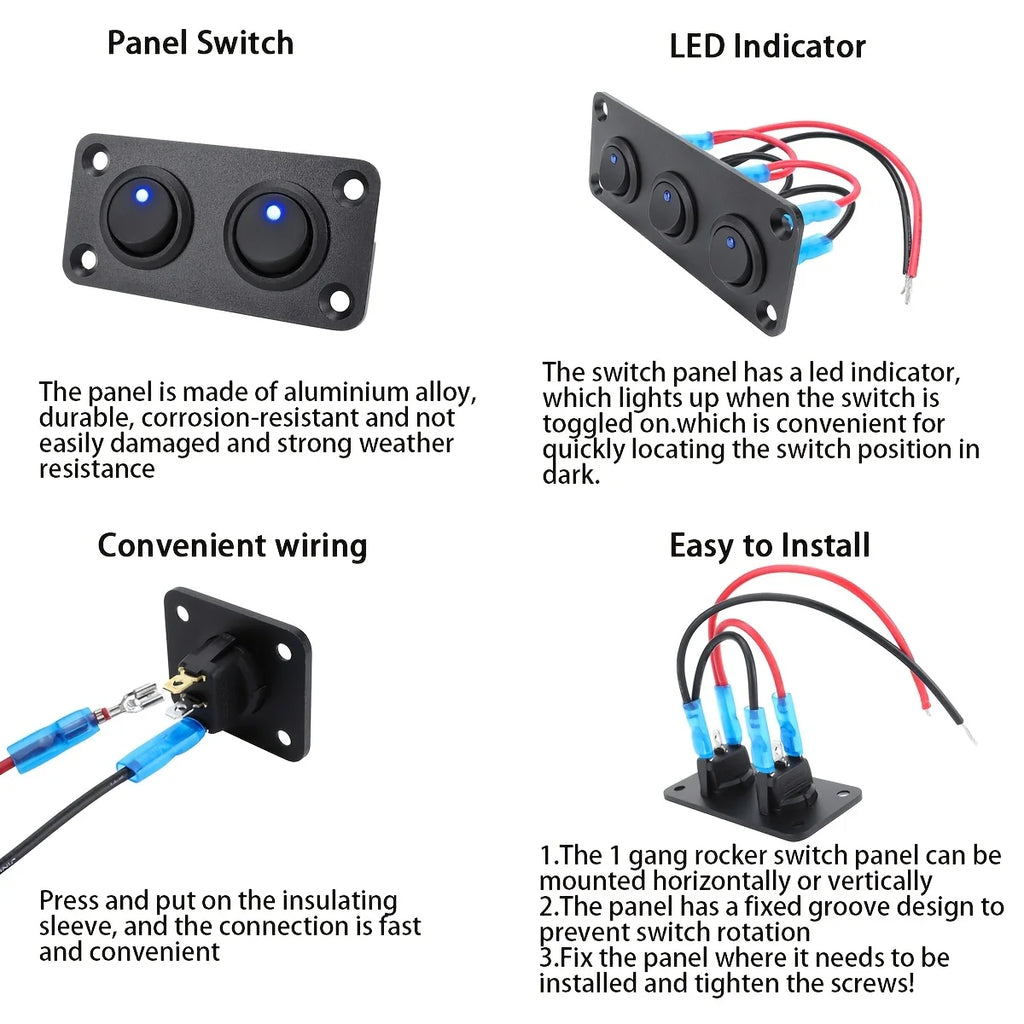 20A blue circular joystick switch panel with 3-pin aluminum waterproof 12V, suitable for cars, trucks, boats, RVs, yachts, etc