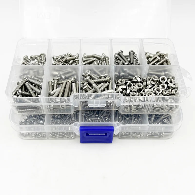 500/320pcs 304 Stainless Steel Cross Round Pan Head Phillips Machine Screw Button Head Cap Cross Bolt M1 M1.2 M1.4 M1.6 M2.5 M3