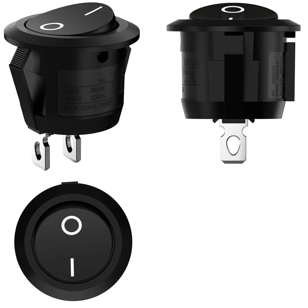 20pcs 10pcs Rocker Switch Black On Off 2 Pin Mini Round Toggle Switch 3A 250V 6A 125V 15MM Circle Switches for RV Car Truck Boat